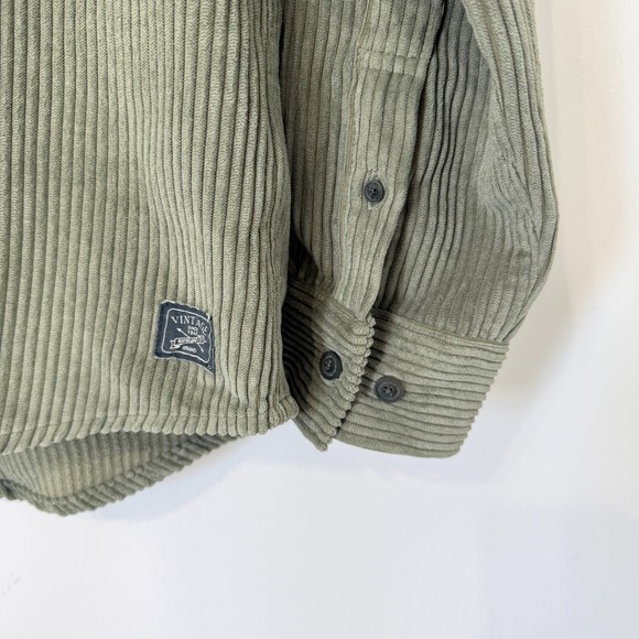 Weatherproof Vintage Soft Wide Wale Corduroy Button Up Shirt Mens L Olive Green - Picture 2 of 9